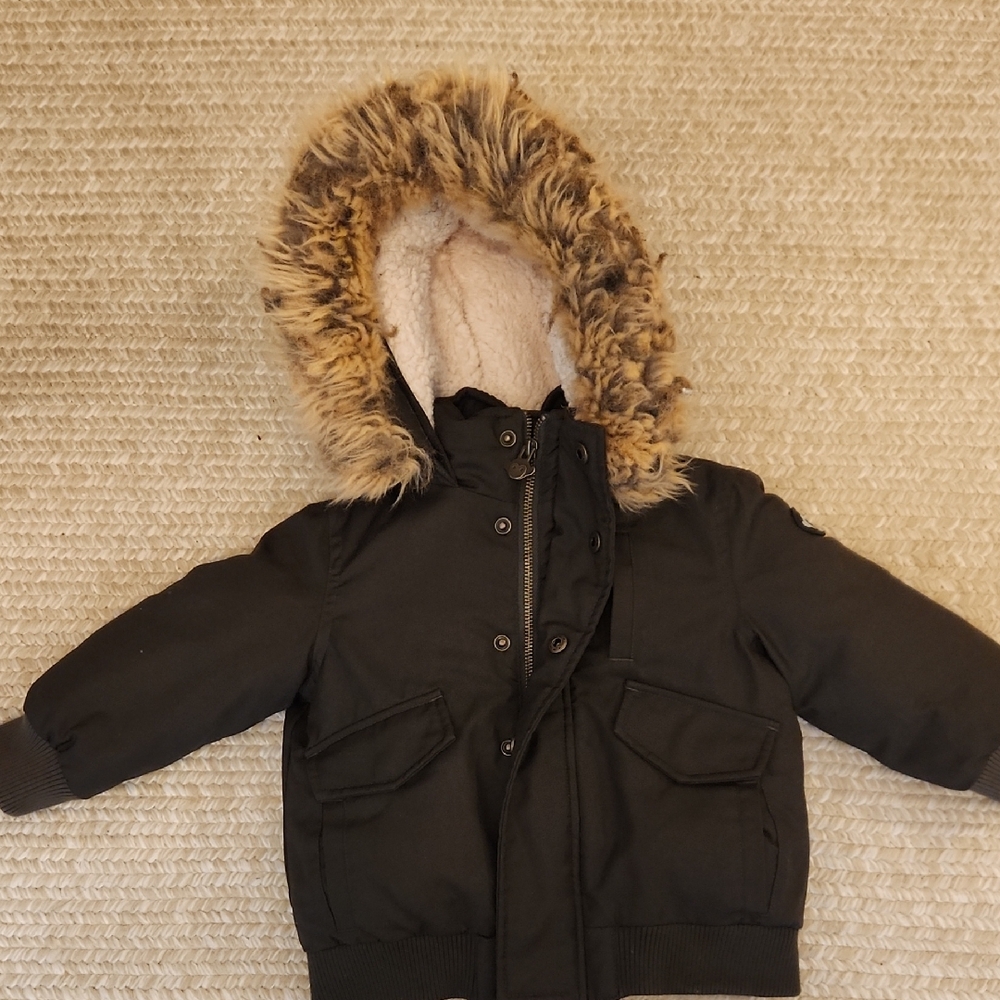 Appaman 2T Olive Green City Coat with Removable Faux Fur-lined Hood
